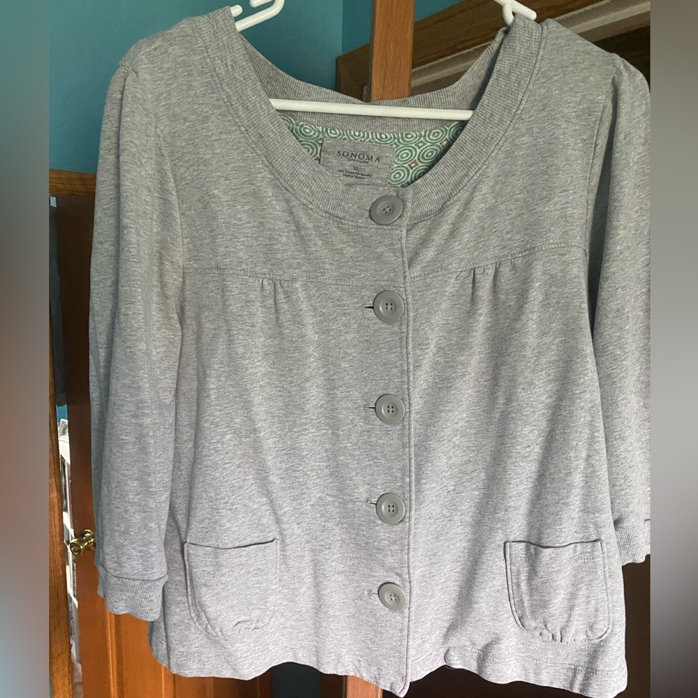 Sonoma Gray Cotton 3/4 sleeve Jacket